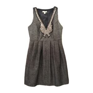 Silence + Noise Tweed Mini Dress Sz 6 Gray Black Silver Beaded Sparkle Anthro